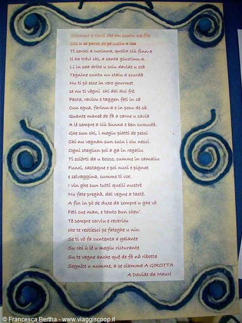 Una bella poesia dialettale presso il Ristorante La Girotta