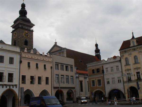 le vecchie case coi portici a Ceske Budejovice