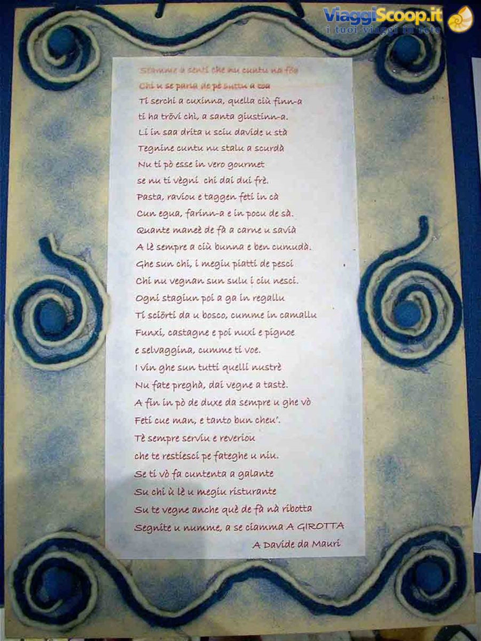 Una bella poesia dialettale presso il Ristorante La Girotta