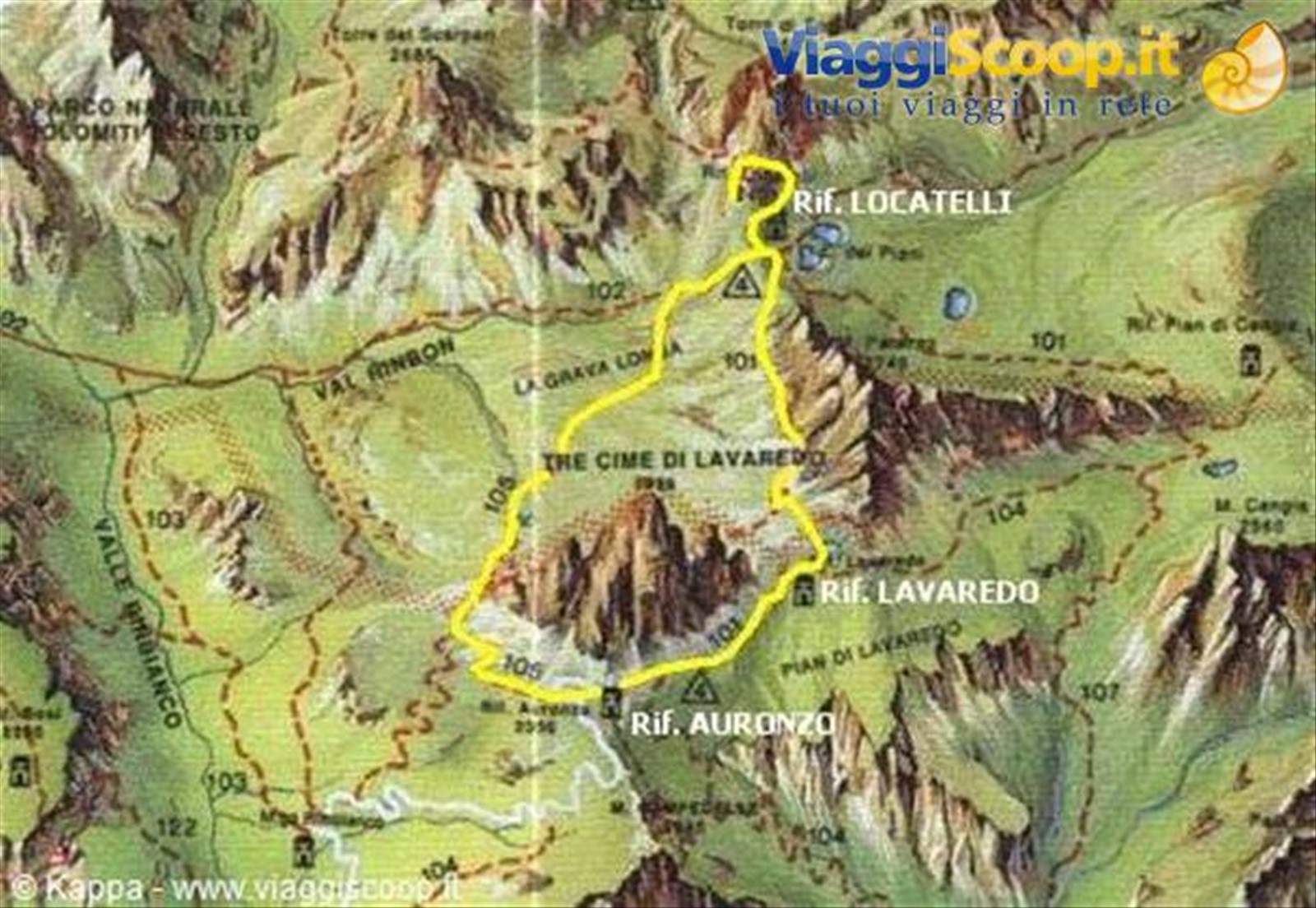 Mappa del giro delle Tre Cime di Lavaredo