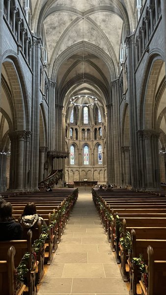 Pausa di silenzio dentro la Cattedrale di Losanna, tra volte e vetrate.