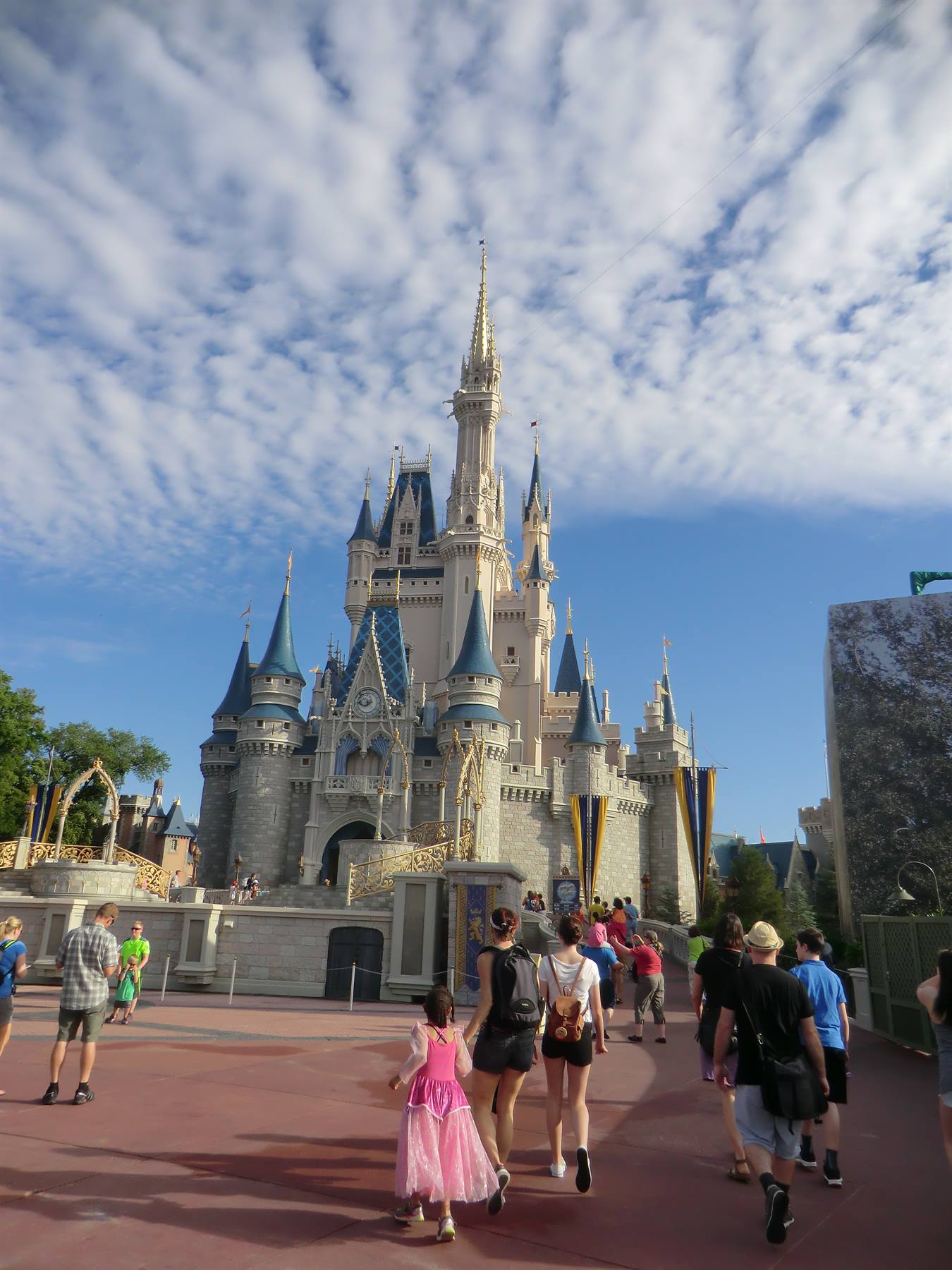Bambina in vestito rosa cammina verso il Castello di Cenerentola, Magic Kingdom