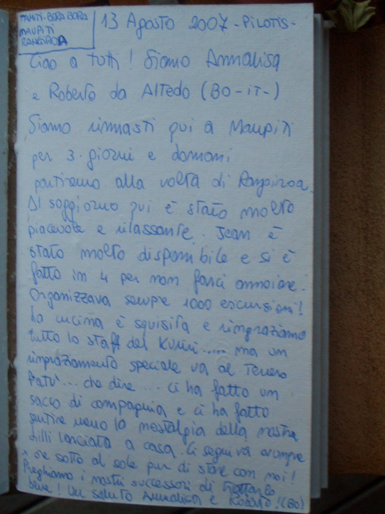 DIARIO SCRITTO AL KURIRI